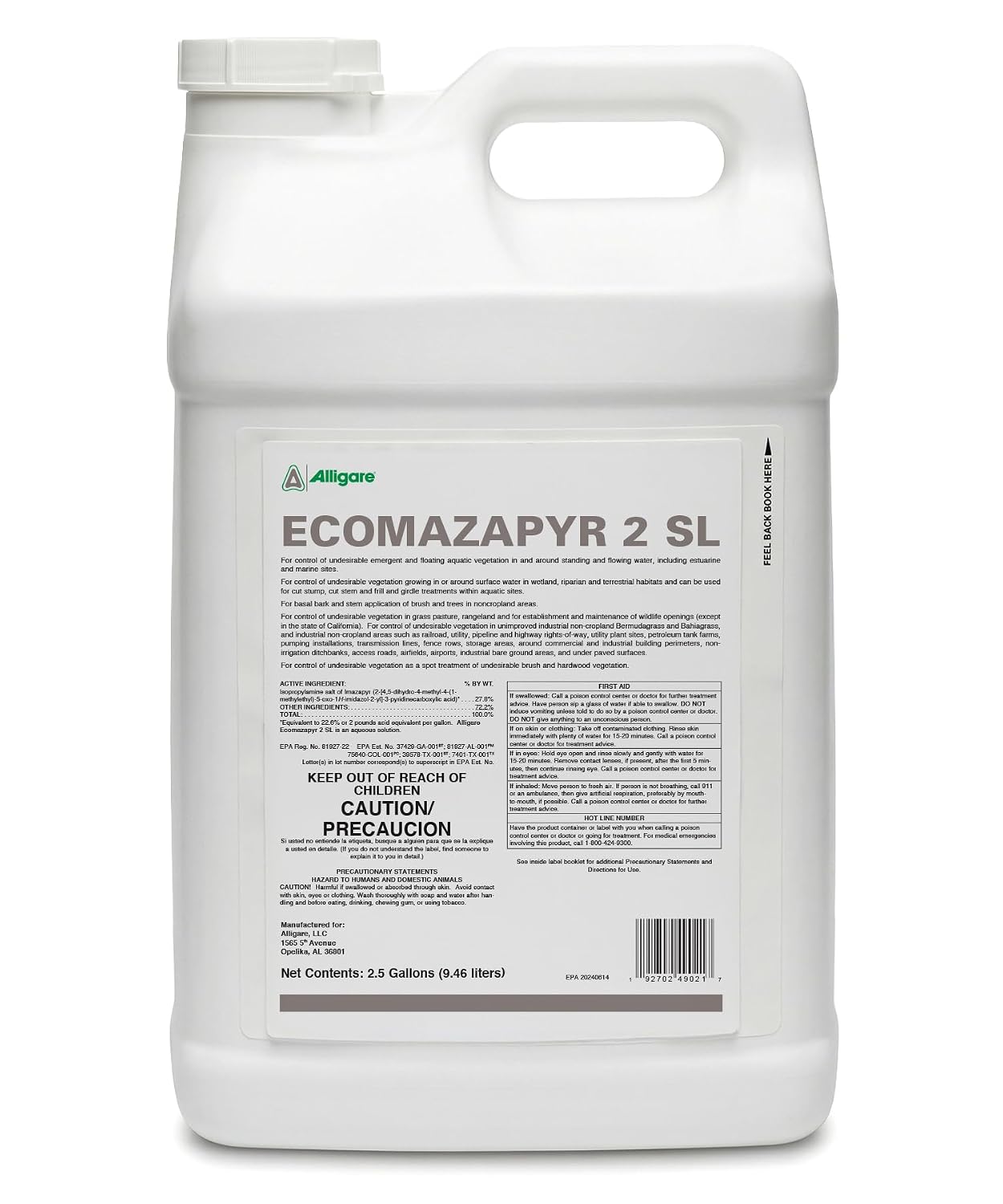 Alligare Ecomazapyr 2 SL Herbicide - Broad-Spectrum Brush & Weed Killer for Aquatic & Terrestrial Areas - Grass and Weed Killer for Trees, Brush, Emergent Aquatic Vegetation - 27.8% Imazapyr, 1 Quart