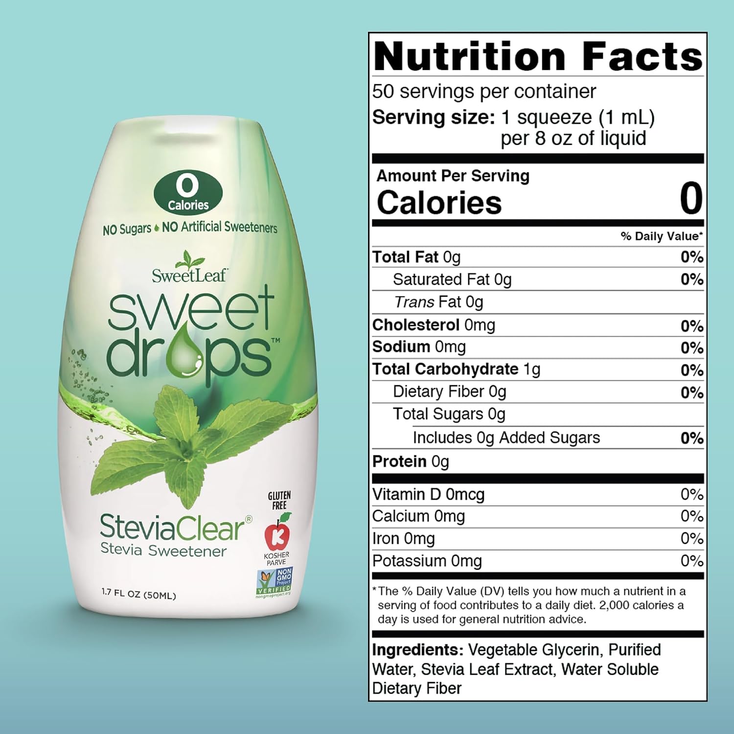 SweetLeaf Stevia Drops Liquid Sweetener, SteviaClear - 1.7 Fl Oz, Pack of 1 | Unflavored Sweet Drops, Stevia Leaf Extract, Zero Calorie, No Erythritol, Sugar Substitute