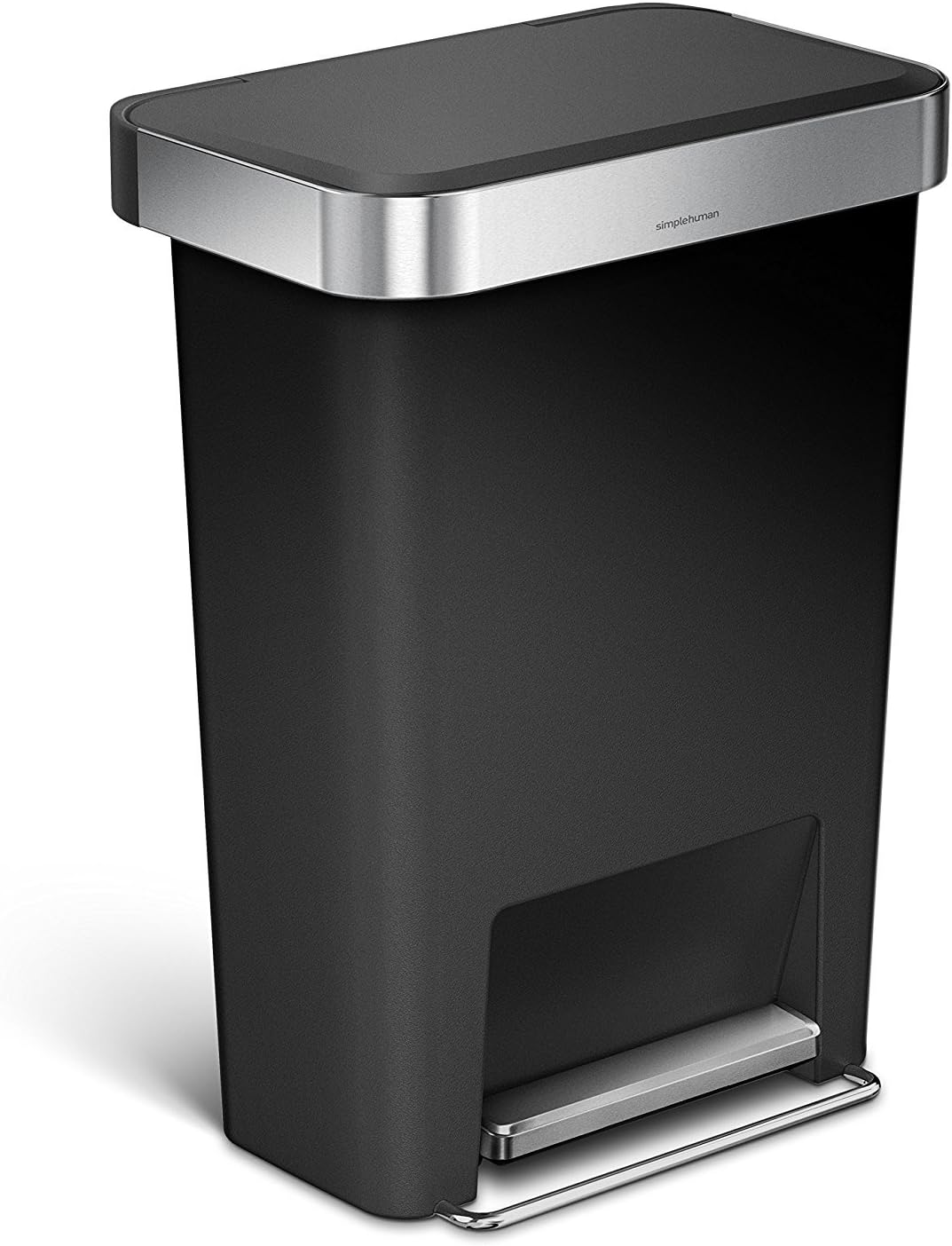simplehuman Hybrid Step Can, 45L / 12 Gallon Rectangular Kitchen Trash Can, Liner Rim System, Liner Pocket®, 150,000-Step Pedal, Lid Shox® Silent Close, Black Plastic