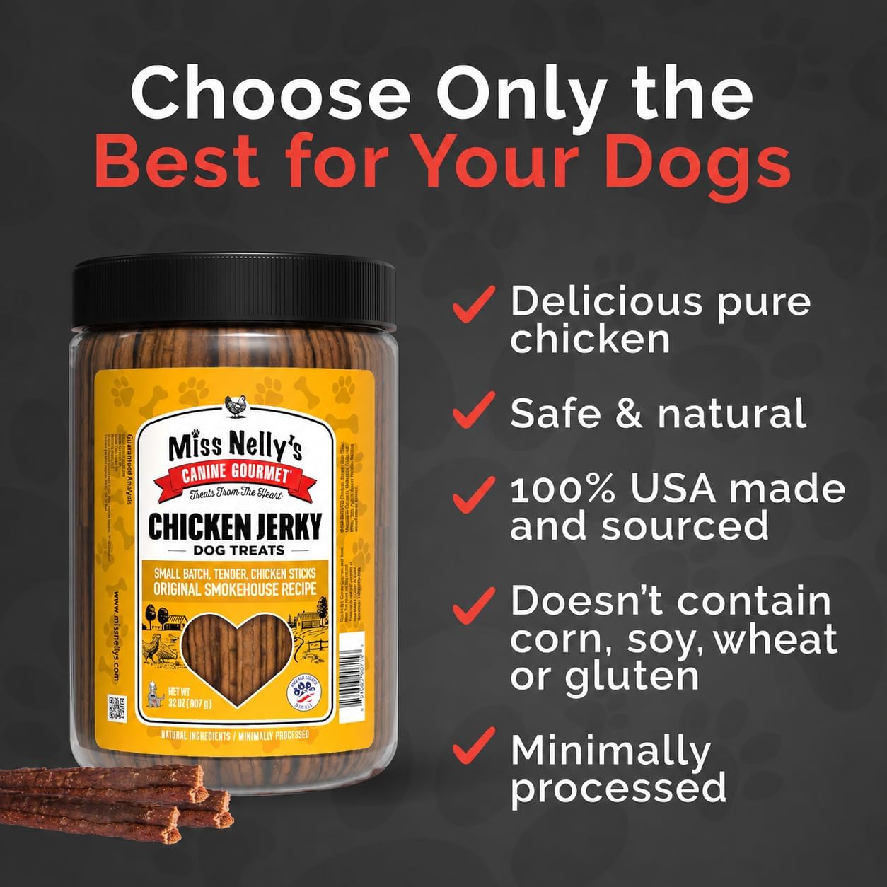 Miss Nelly's- All Natural Beef Jerky Dog Treats Made in USA Only, 16 oz Bag