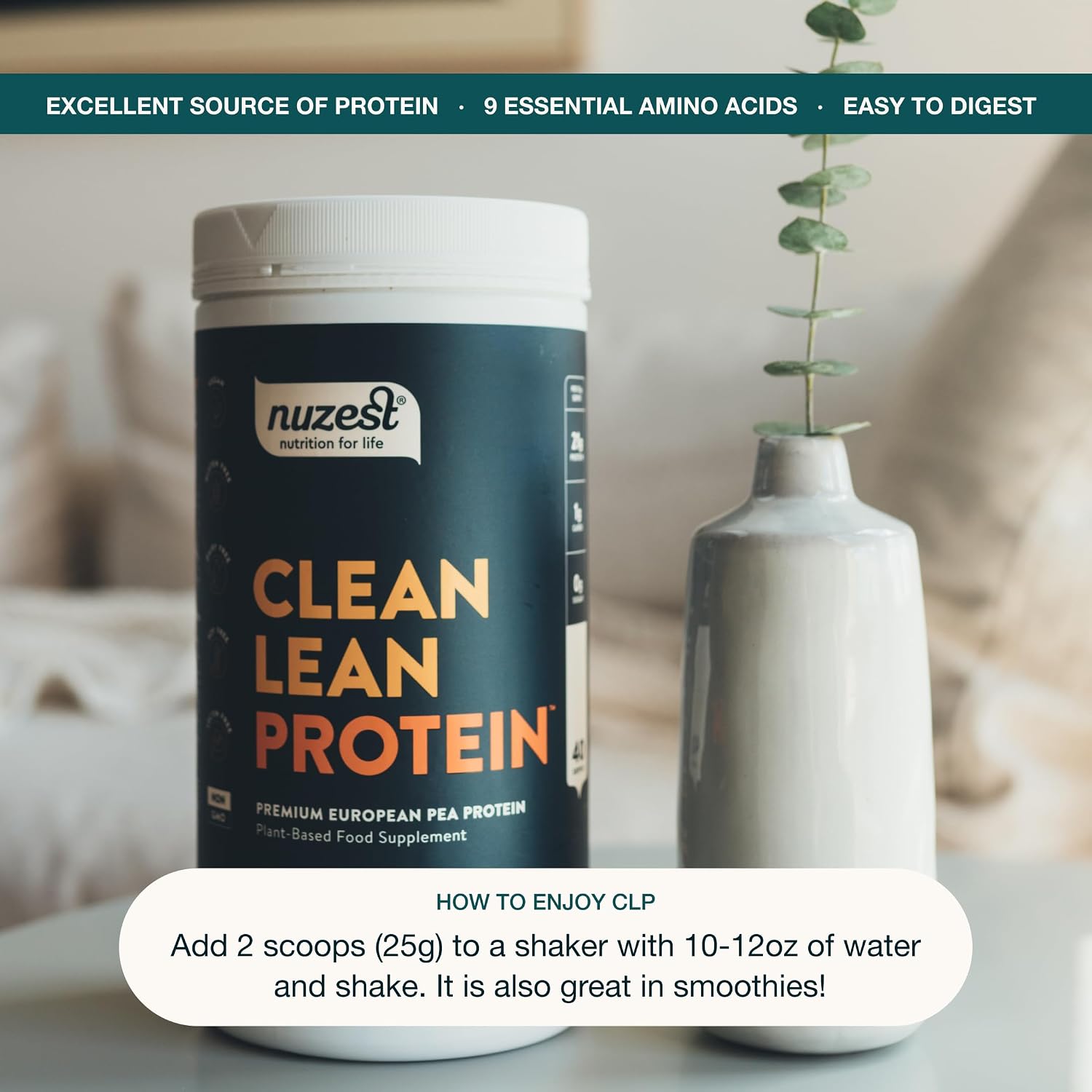 Nuzest Clean Lean Protein - Vegan Pea Protein Powder Rich Chocolate 1.1 lb | 20 Servings with 18g Protein Plant Based Protein Powder, Only 4 Ingredients, Dairy Free, Gluten Free, GMO Free, Protein Shake