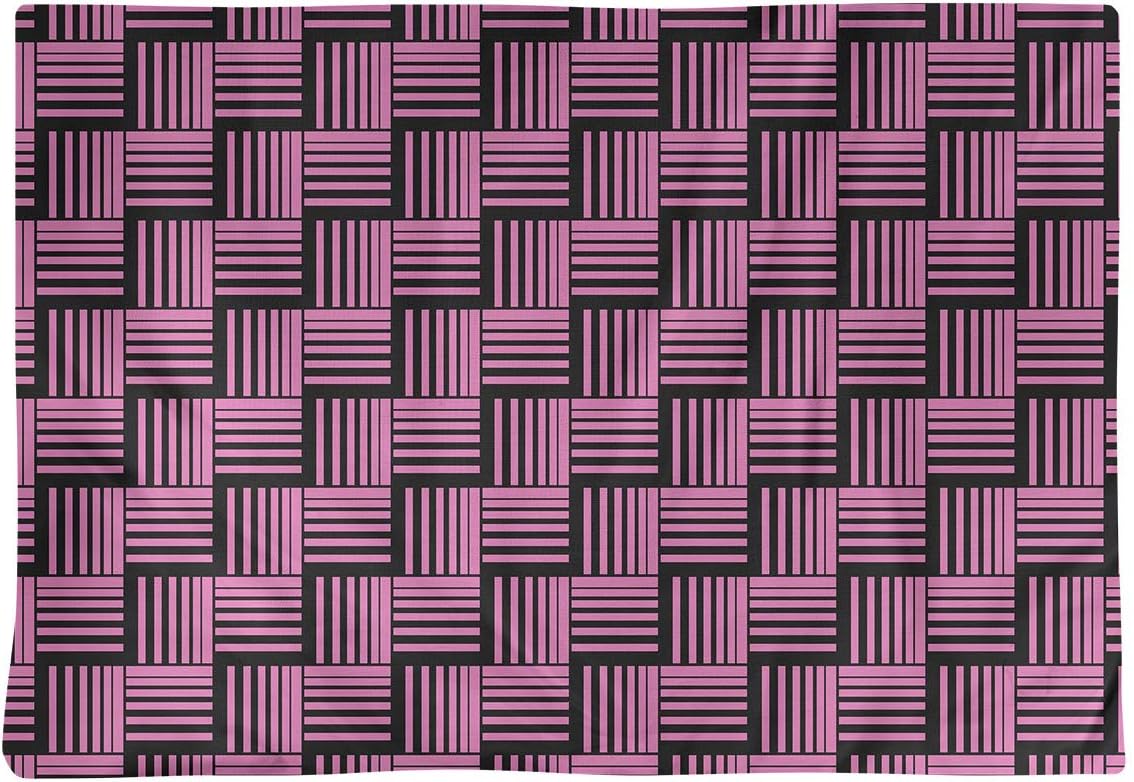 Dana Strider Black Contrast Basketweave Stripes Table Placemat, 18 x 14, Pink