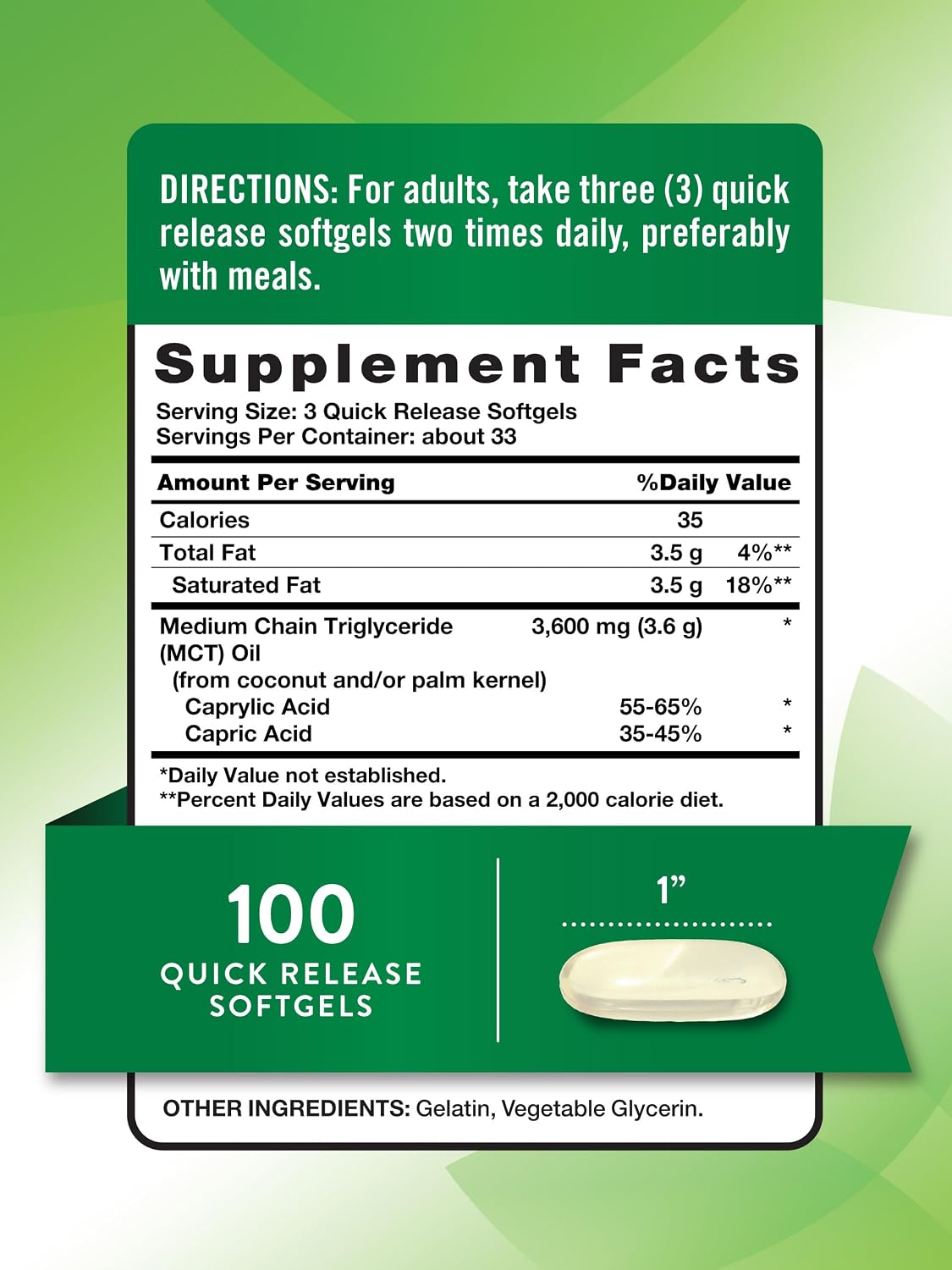 Nature's Truth MCT Oil Pills | 3600mg | 100 Softgels | Keto Friendly