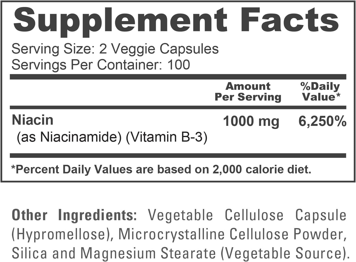 Niacinamide Vitamin B-3, Flush Free, Vegan, 1000mg, 200 Caps - 100 Servings | Dietary Supplement Formula, Flush-Free Niacinamide, Non-GMO
