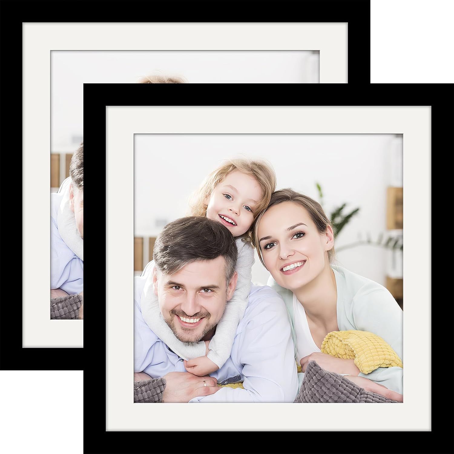 Picture Frames 8x8 2 Pack Made of Solid Wood Black for Wall Mounting and Tabletop Display