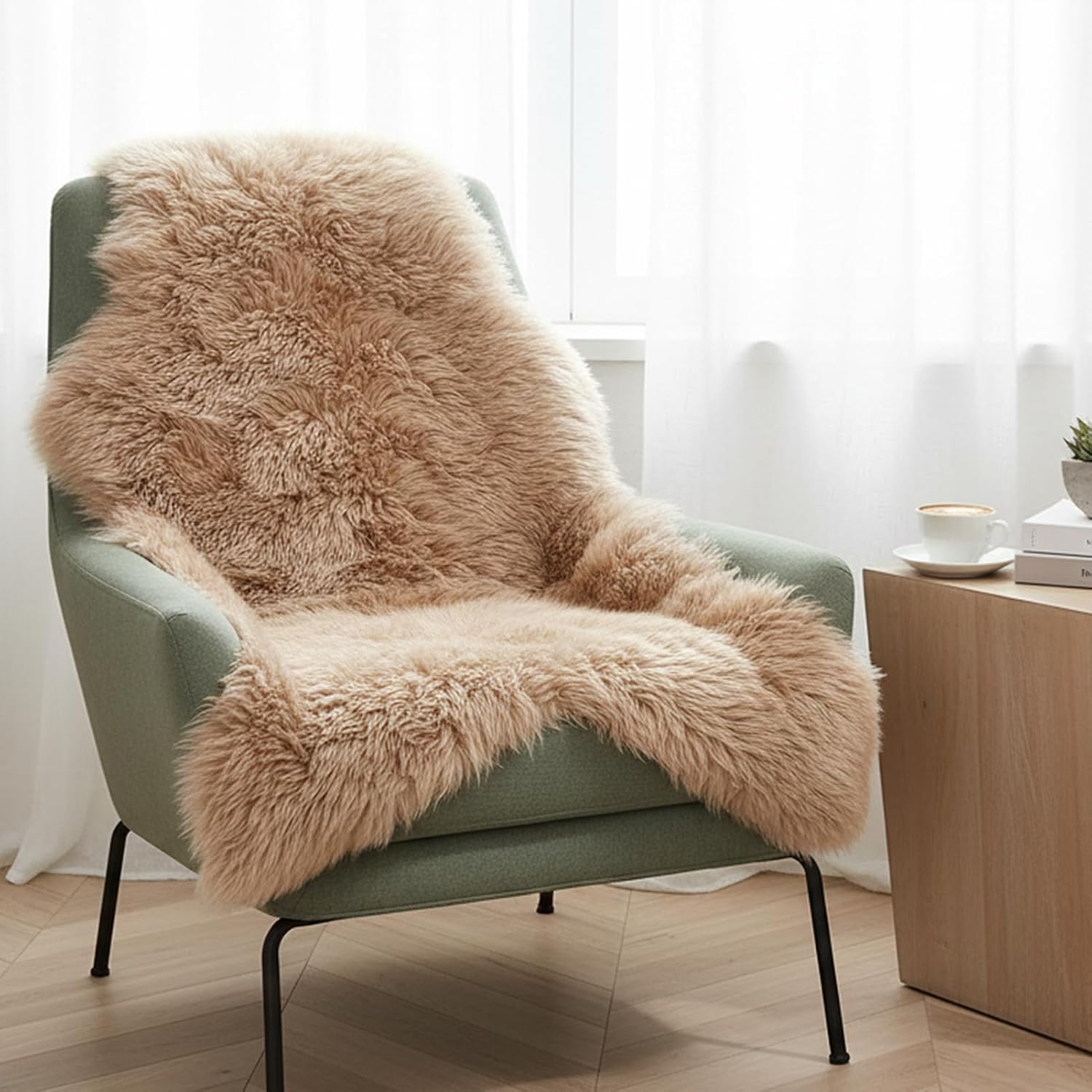 OGLAND Genuine Sheepskin Rug | Shaggy Wool Fur Lambskin Throw Pad Cushion