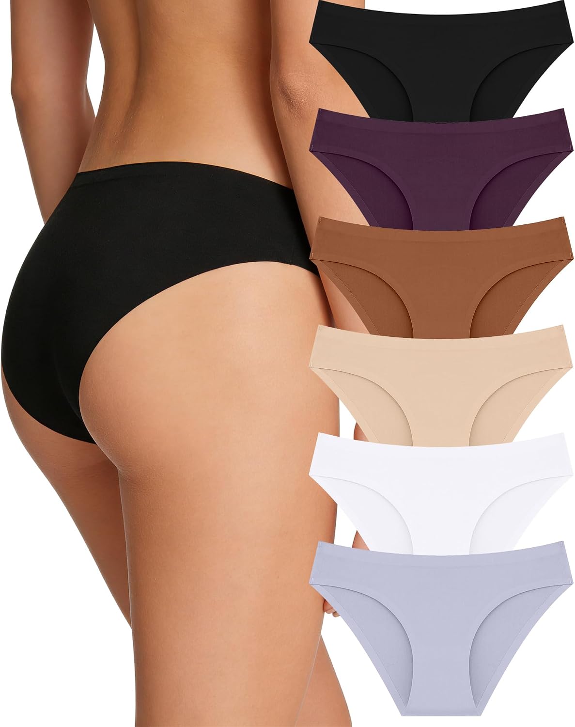 FINETOO 6 Pack Women’s Seamless Hipster Underwear No Show Panties Invisibles Briefs Soft Stretch Bikini Underwears XS-XL