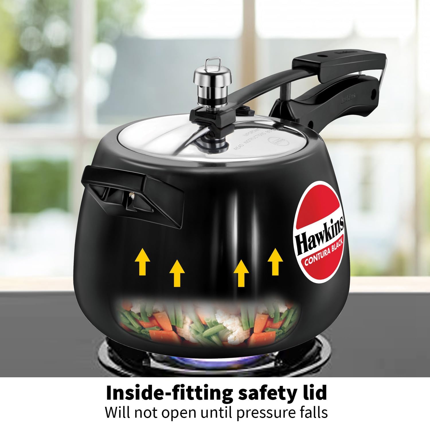 Hawkins 3.5 Litre Contura Black Pressure Cooker, Hard Anodised Inner Lid Cooker, Handi Cooker, Black (CB35)