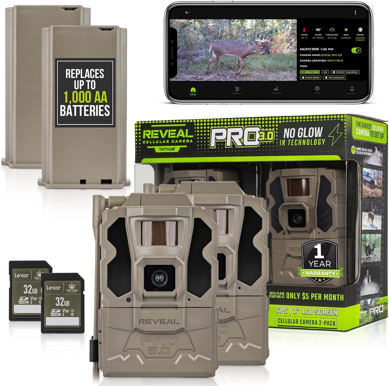 TACTACAM Reveal Pro 3.0 Cellular Trail Camera - Multi-Cellular Network, GPS, No-Glow IR, Wi-Fi Enabled, HD Photos & 1080p Videos