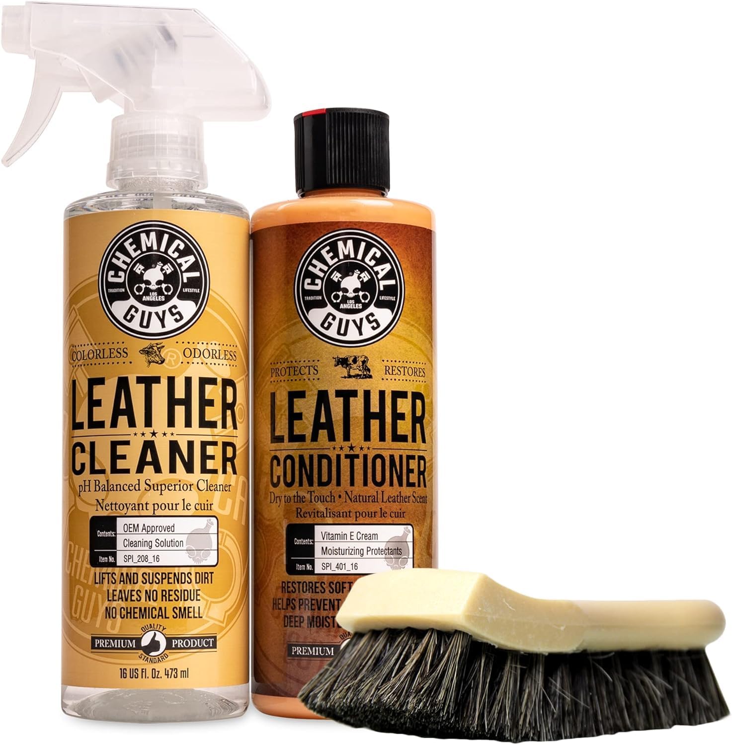 Chemical Guys, Leather Cleaner & Conditioner Kit for Cars & Home, 2 x 16 oz | Two-step kit cleans then conditions seats, furniture, bags and boots, pH-balanced for natural and sealed leather