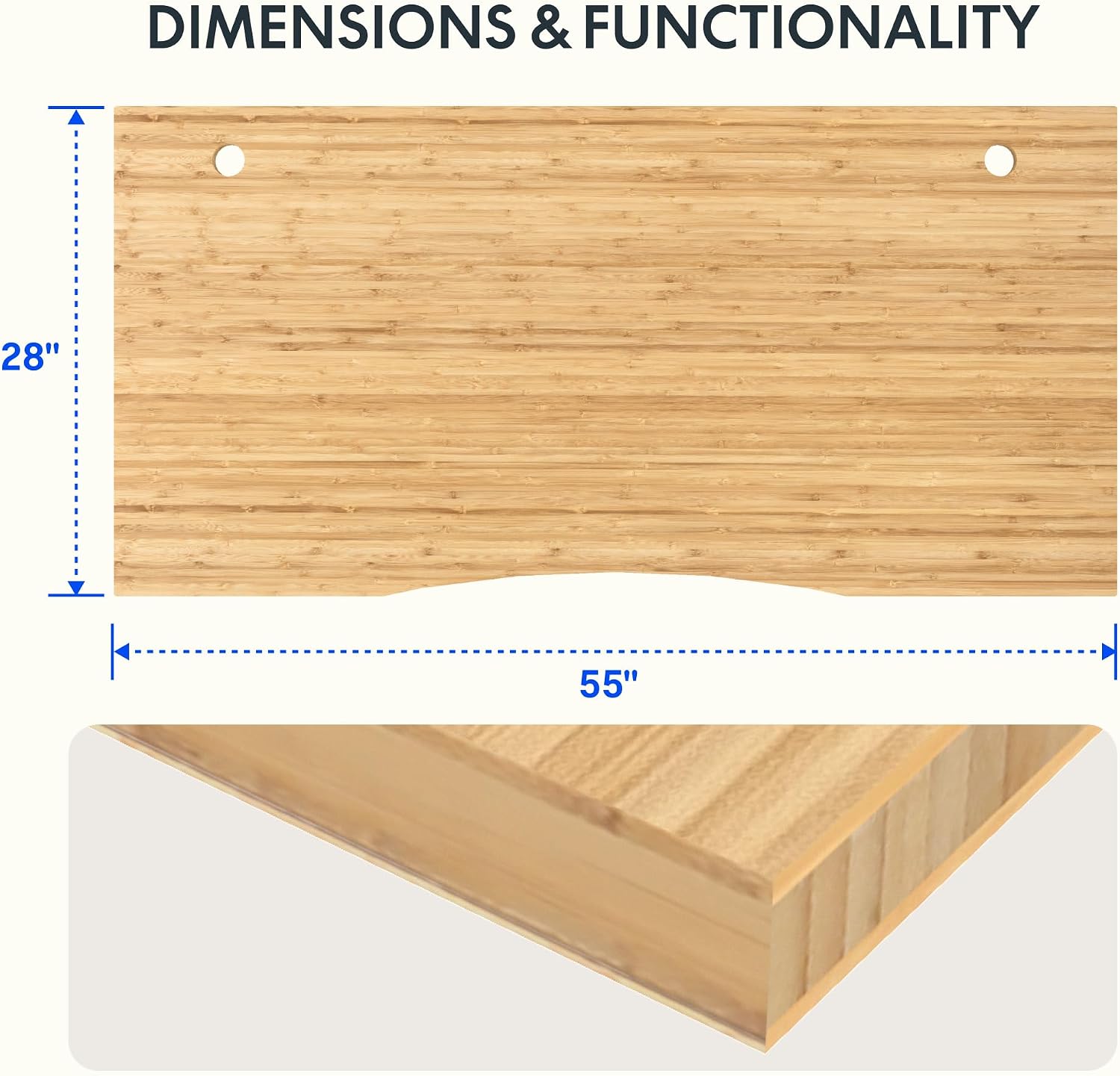 FLEXISPOT Acacia Solid Wood 55"x28" Butcher Block Desktop, Walnut | Acacia Solid Wood, Thick Beveled Edge, For Standing Desk, Office Table, Workbench, DIY Furniture Projects
