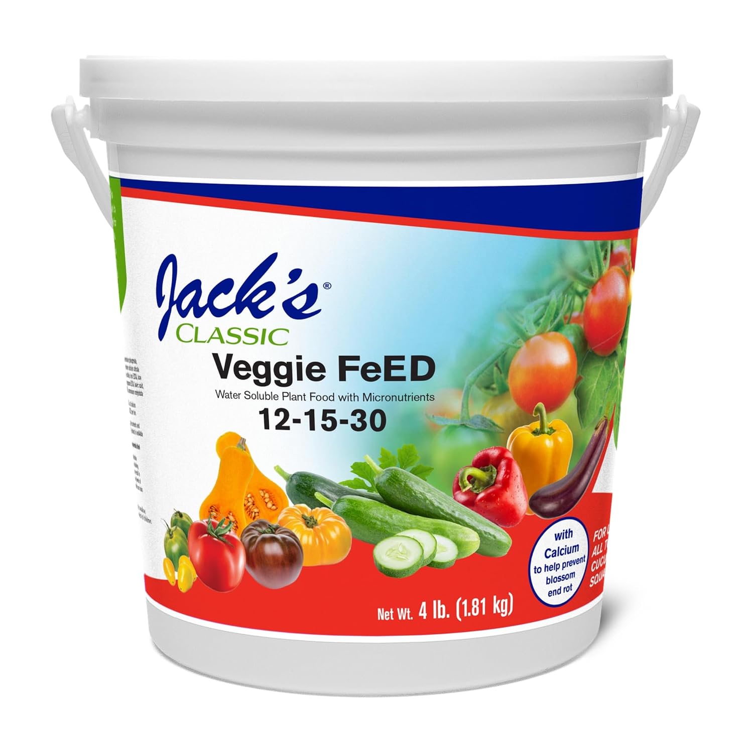 Jack's Classic 12-15-30 Veggie Feed Water-Soluble Fertilizer, 1.5lb | Powdered, Targeted Micronutrient Package, for Vigorous Plant Growth and Abundant Fruit Set, Liquid Root & Foliar Feeding