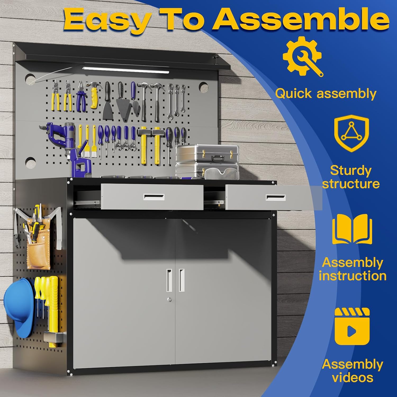 Eltean 48" Workbench, Heavy Duty 2500 LBS Capacity Work Benches for Garage | Work Bench with Drawers and Storage