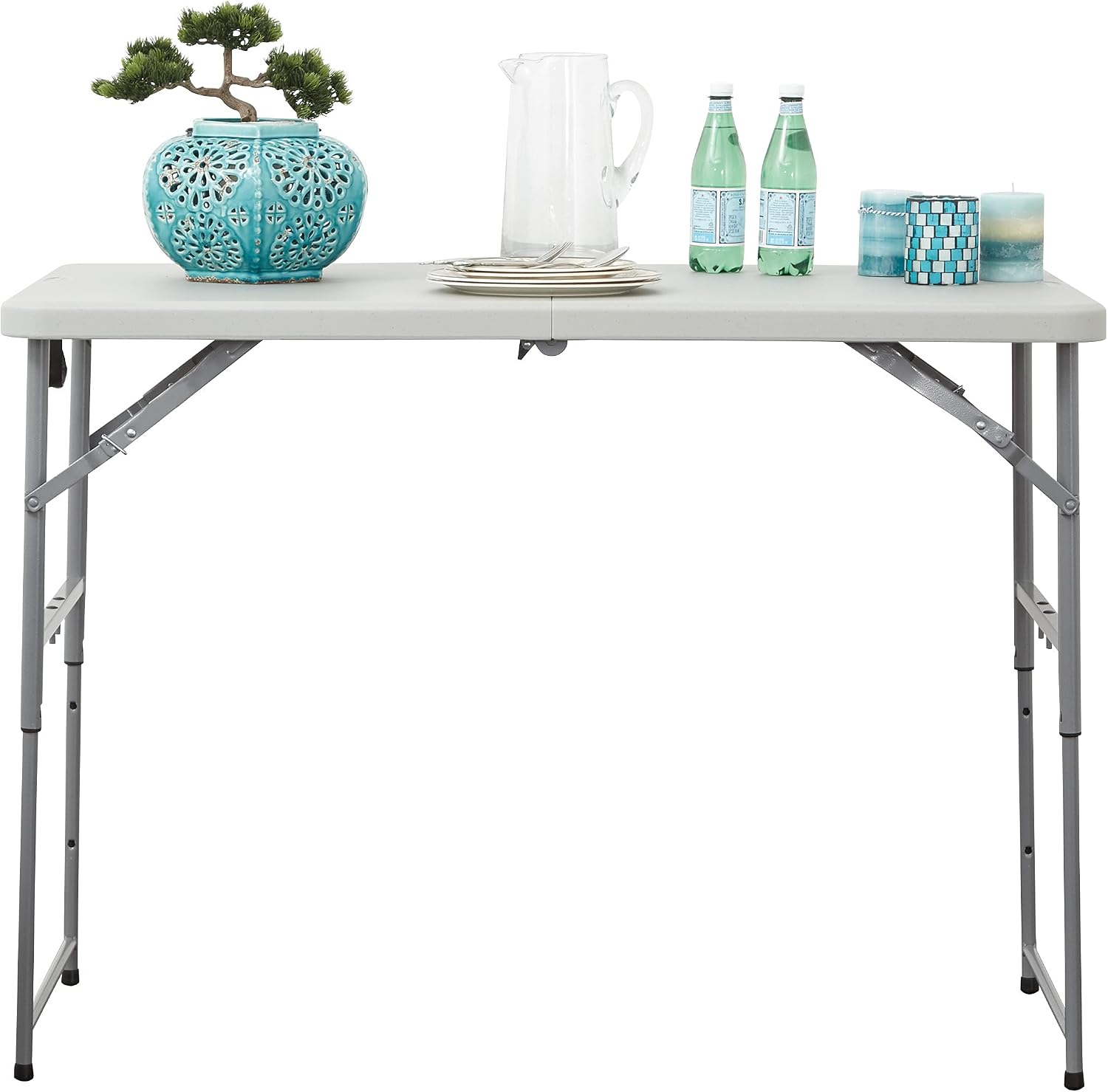 Office Star Resin Multipurpose Rectangle Table, 4-Feet Long, Height Adjustable, Center Folding Table, Light Gray