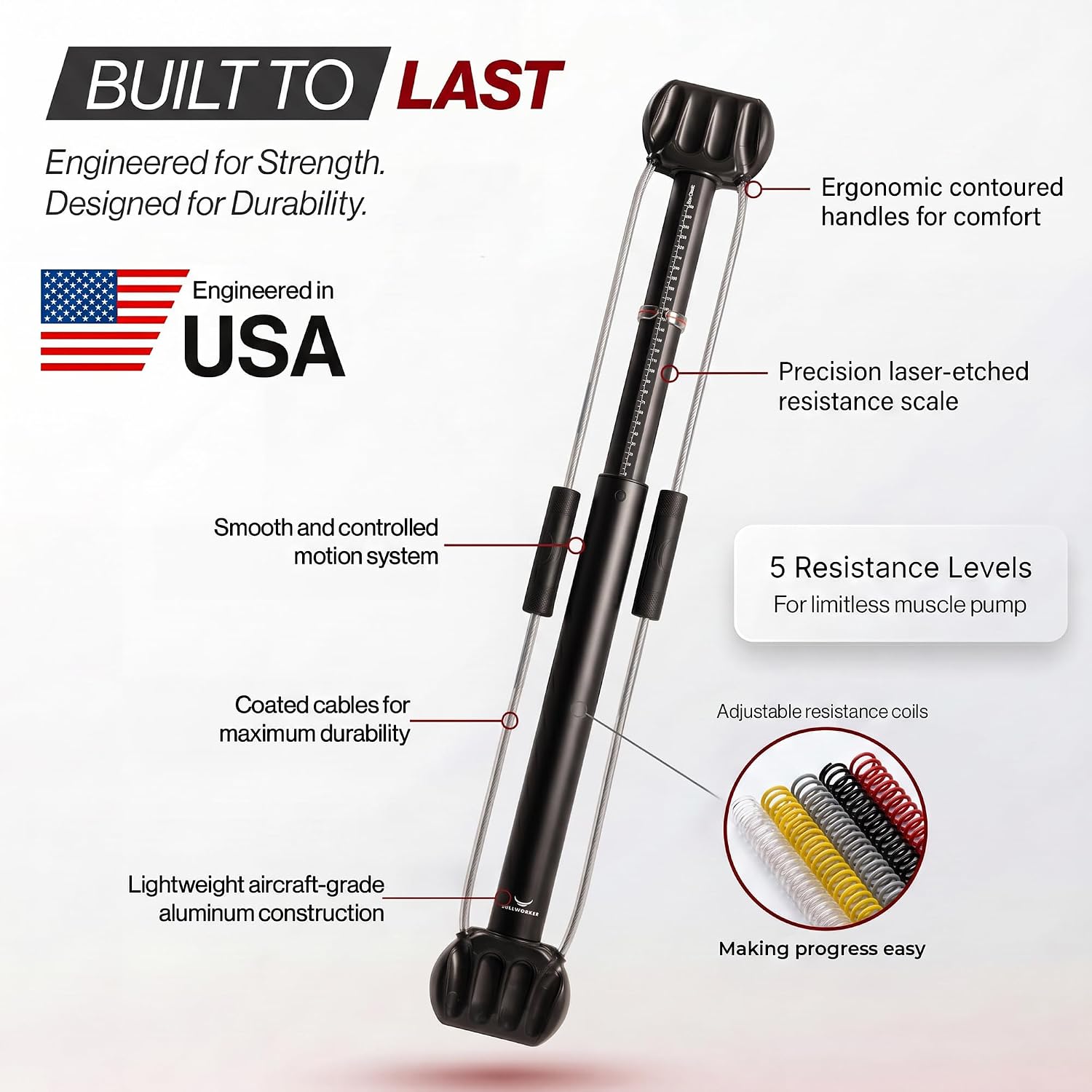 Bullworker Bow Classic 36" Isometric Exercise Equipment, Portable Home Gym Chest Expander, Customized Variable Resistance, Chest and Arm Trainer