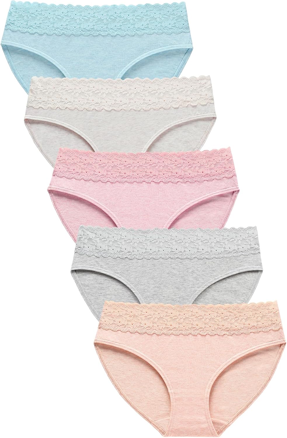 Wealurre Underwear Women Cotton Lace Waisted Bikini Panties 5-Pack