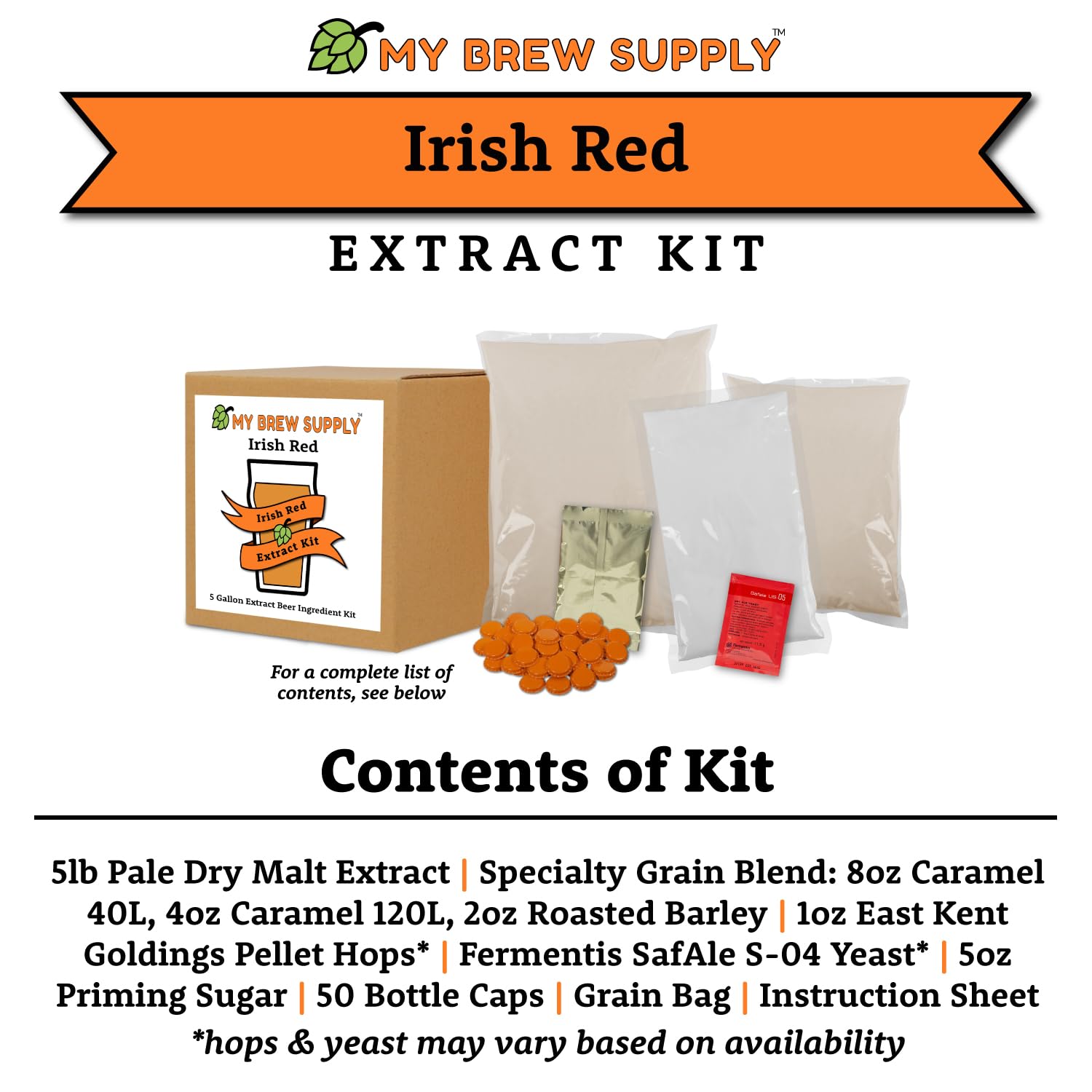 My Brew Supply Orange Wheat Beer Extract Kit | Bavarian Wheat Dry Malt Extract | Golden Light Dry Malt Extract | Caramel Malt | Flaked Wheat Grains