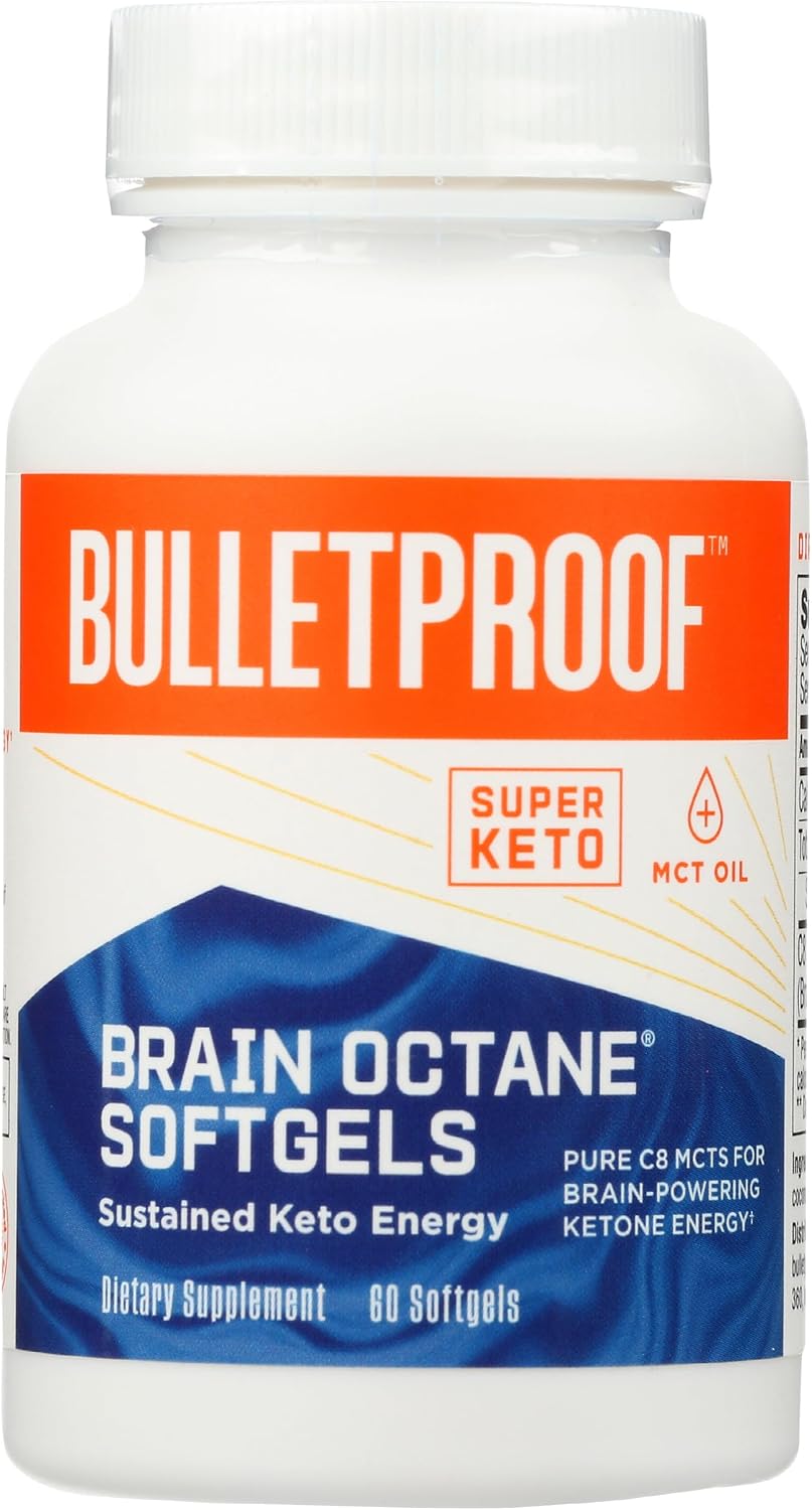 Bulletproof Brain Octane Softgels, 60 Count - 100% Pure C8 from Coconut | Pure C8 MCT Oil for Sustained Energy