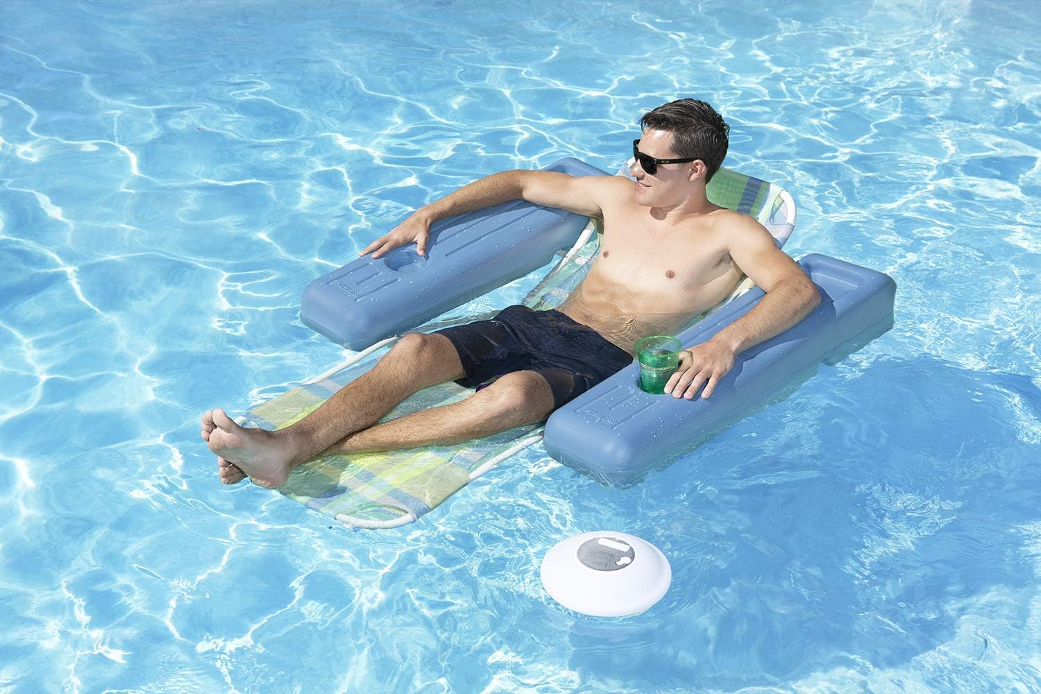 Poolmaster Caribbean Retro Floating Chaise Pool Lounge Chair for Adults, Plaid