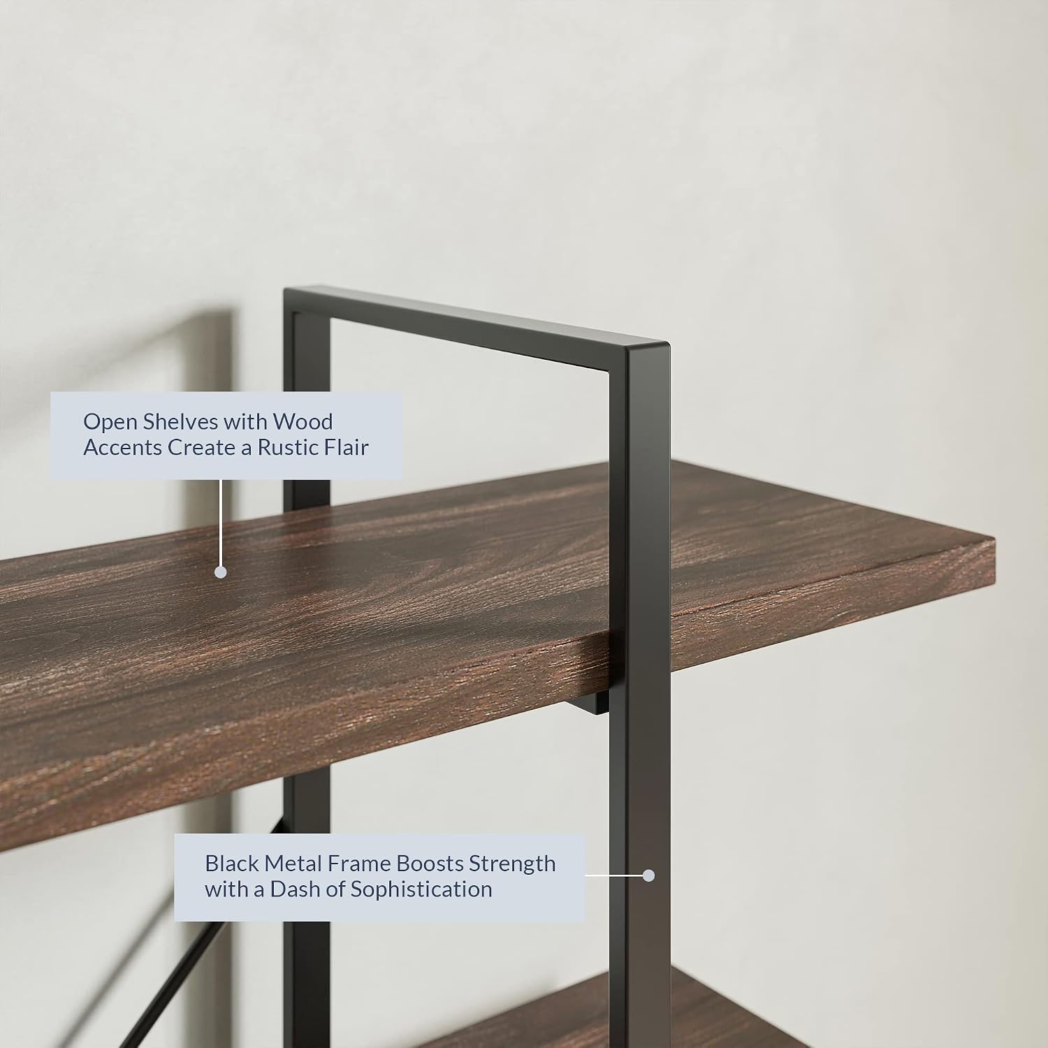 BELLEZE 4 Tier Modern Rustic Industrial Bookshelf, Open Wide Office Etagere Book Shelf