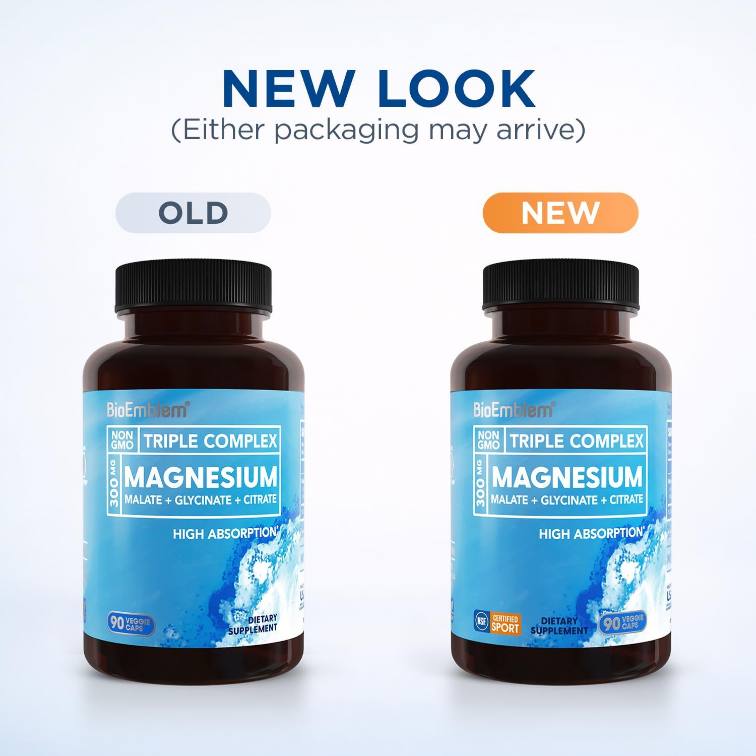BioEmblem Triple Magnesium Complex | 300mg Magnesium Glycinate, Malate & Citrate | High Absorption Chelated Formula | Vegan, Non-GMO
