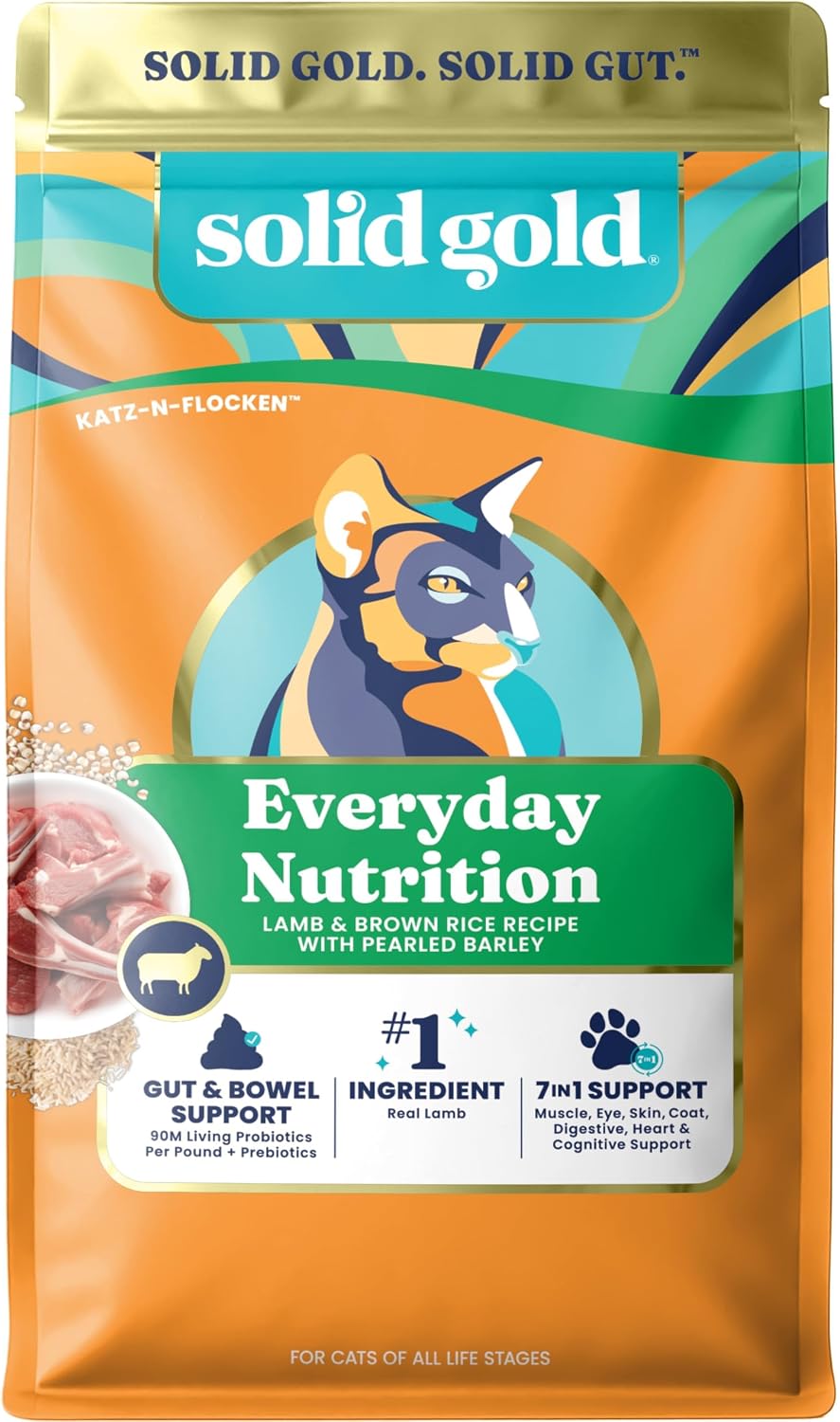 Solid Gold Dry Cat Food for Indoor Cats of All Ages - W/Lamb, Brown Rice, Barley, Probiotics & Fiber for Gut Health- Holistic & Healthy Cat Kibble for Kittens & Adults - Dry Kibble for Cats - 4 LB