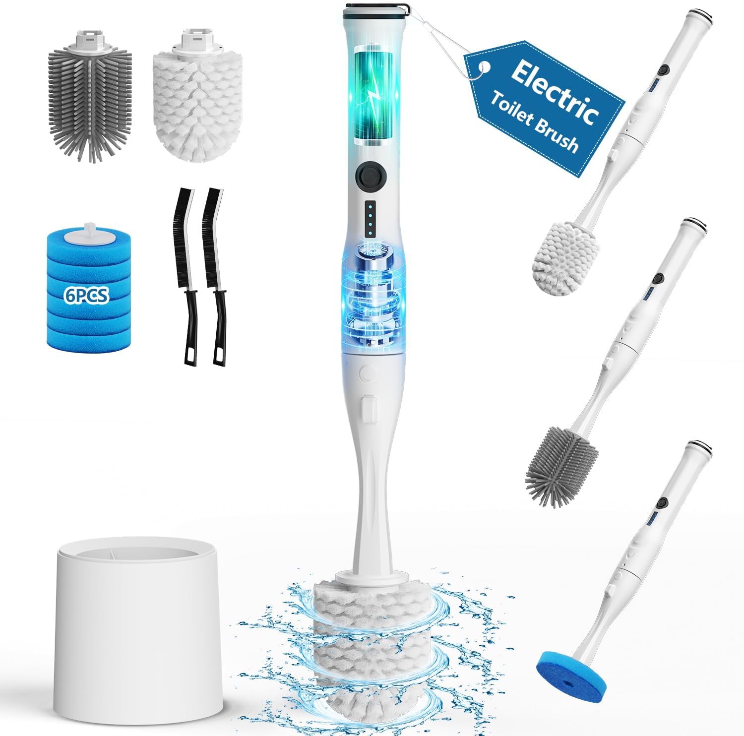 Electric Toilet Brush and Holder Set, Leebein 8 in 1 Electric Toilet Bowl Cleaning Kit with 8 Replaceable Brushes