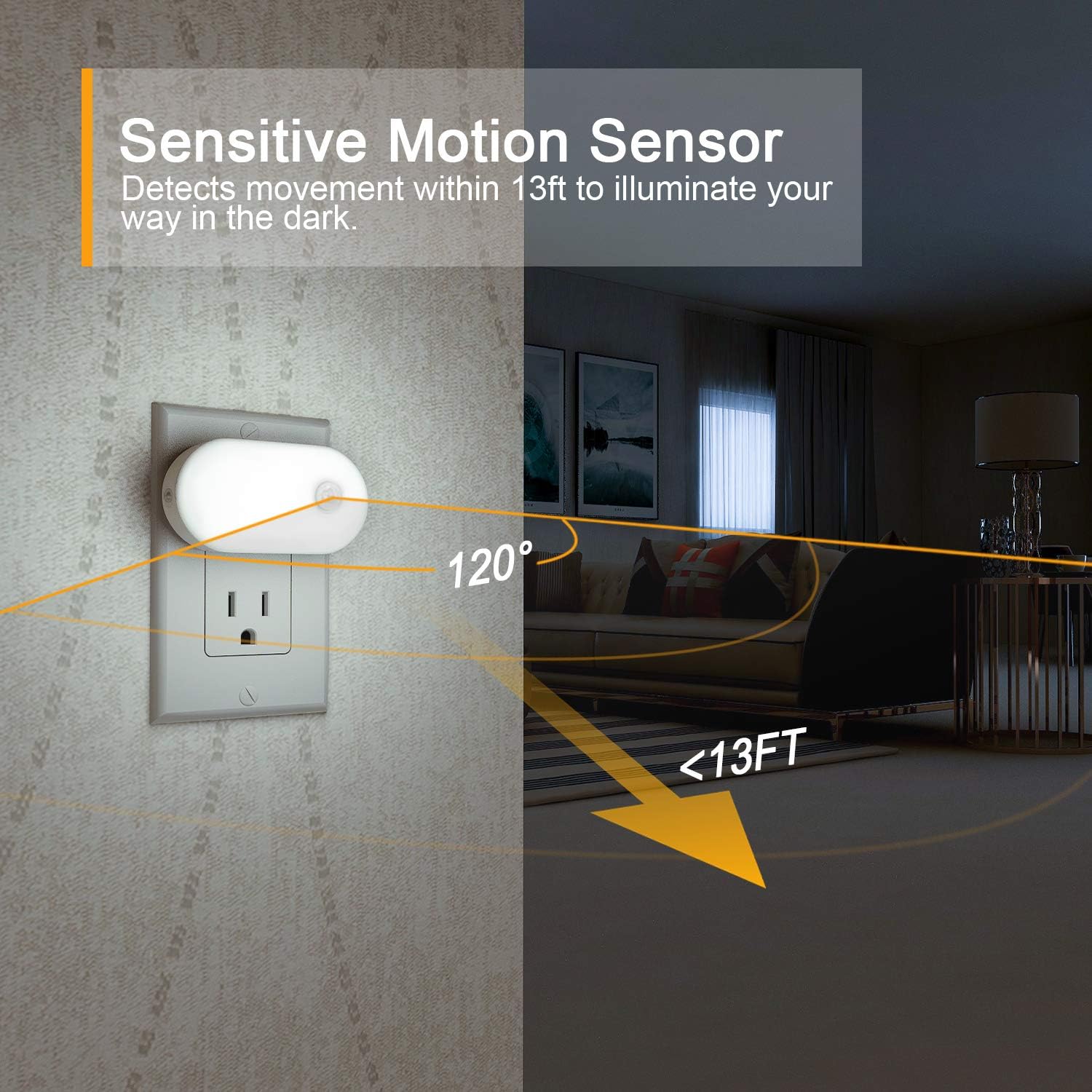 Lyridz 120 Lumens Ultra Bright Plug-in Motion Sensor Night Light, 6-Pack