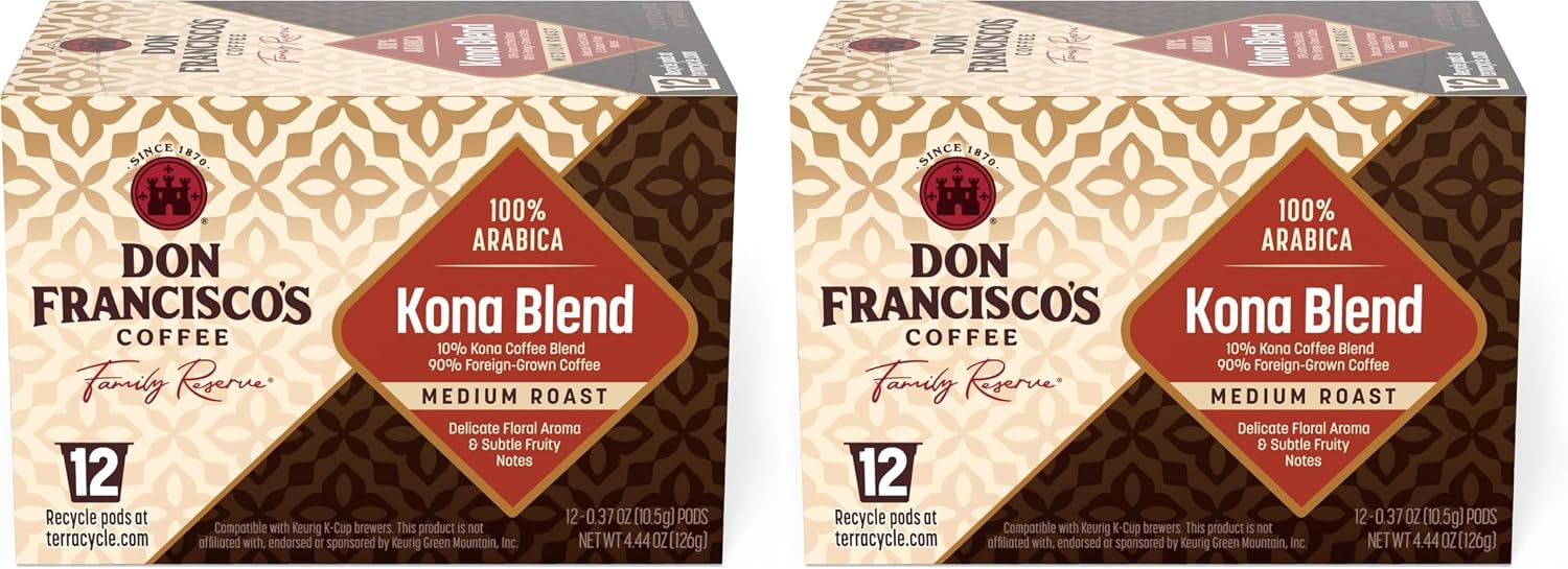 Don Francisco's Kona Blend Single Serve Coffee Pods, Medium Roast, 24ct | Compatible with Keurig Coffee Pod Brewers, 100% Arabica Coffee, Convenient Single Serve Brewing, Fresh Brew in Every Cup
