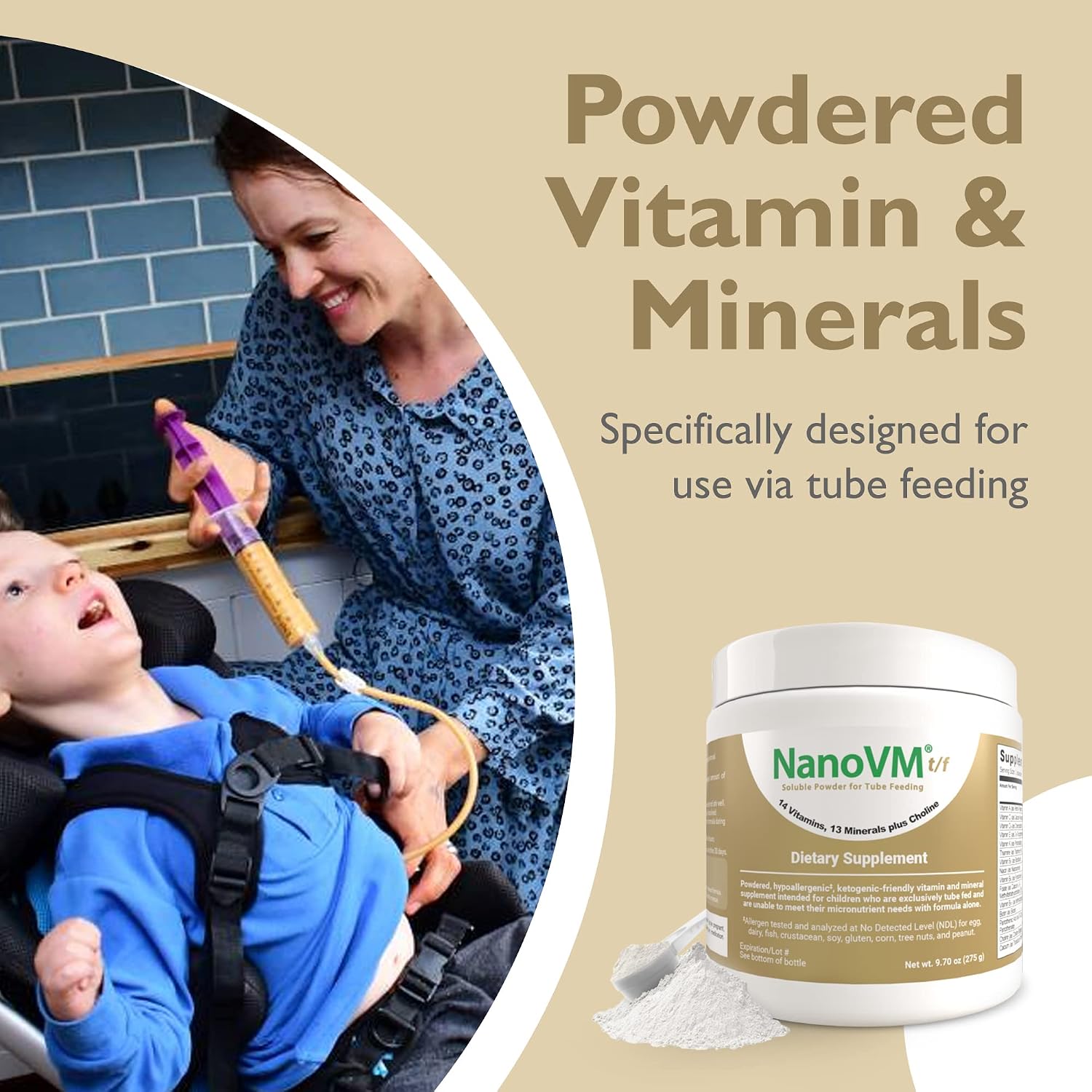 1-3 Years, Allergen-Free Multivitamin for Kids, Unflavored Dietary Supplement, Powdered Supplement with 14 Vitamins & 13 Minerals, Low-Carbohydrate Toddler Vitamins, 275g - Solace Nutrition