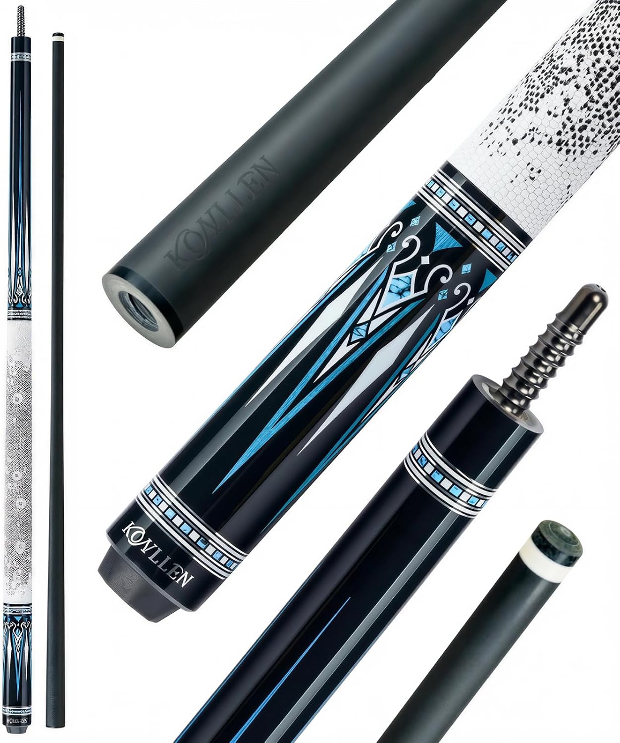 KONLLEN Carbon Fiber Pool Cue Stick 58-inch Professional Pool Sticks for Adults Full Carbon Technology Low Deflection Pool Cue Billiard Cues with 12.5mm Tip (Easy to Control, Pro Taper, Ultra-Smooth)