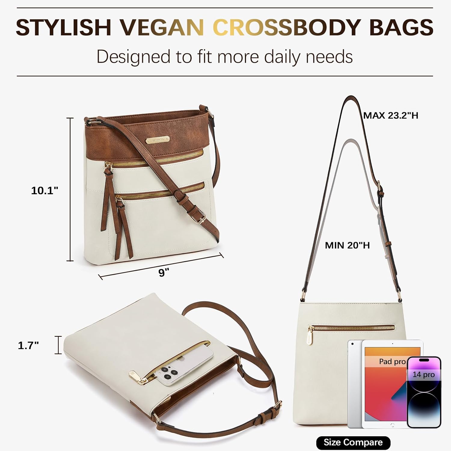 BOSTANTEN Crossbody Purses for Women Medium Shoulder Bag Quilted Handbags with Zipper Pocket