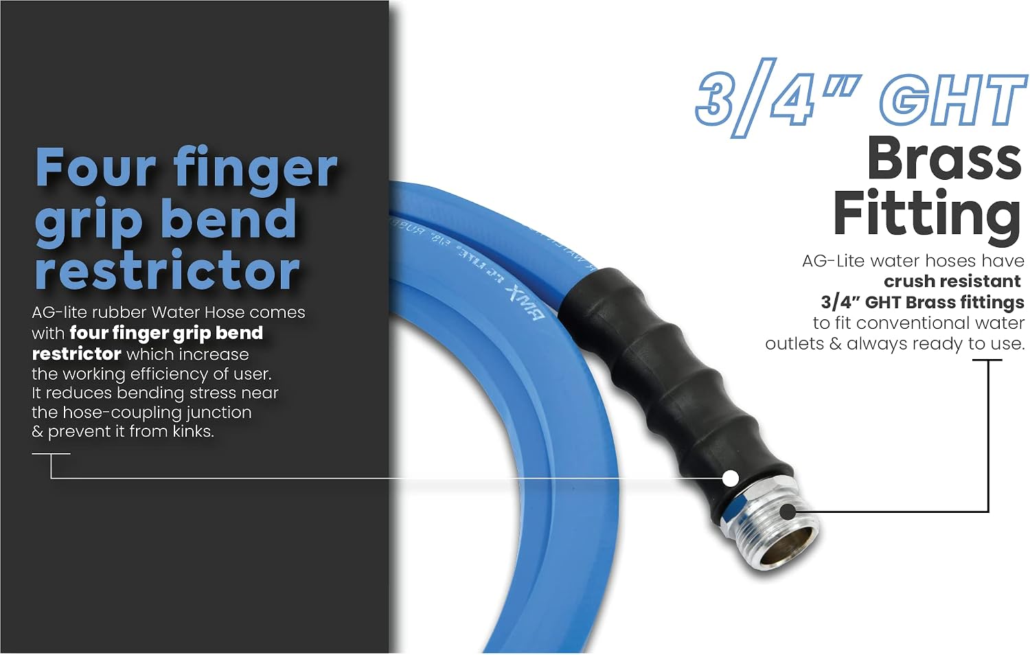 AG-LITE BSAL5825 5/8" x 25' Hot/Cold Water Rubber Garden Hose, 100% Rubber, Ultra-Light, Super Strong, 500 PSI, 50F to 190F Degrees, High Strength Polyester Braided