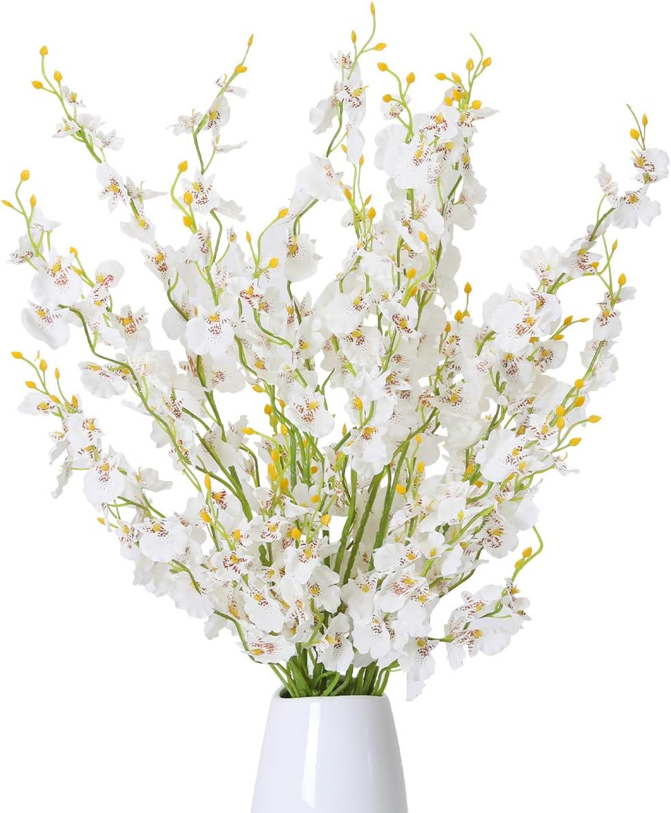 Kisflower 12Pcs Yellow Artificial Orchids Flowers, Dried Silk Orchids