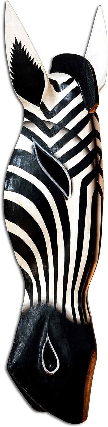 G6 COLLECTION Wooden Tribal Zebra Mask Black White Stripe Hand Carved Wall Plaque Hanging Home Decor Accent Art Unique Sculpture Decoration Handmade Handcrafted Decorative Zebra Black White (20" Tall)