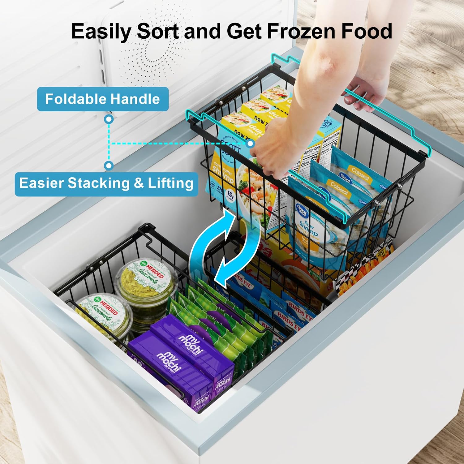 Freezer Organizer Bins - 3 Pack Adjustable Width for 5 to 7 Cu Ft Chest Freezers