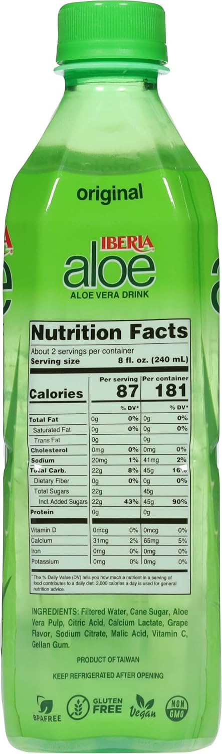 Iberia Aloe Vera Juice Drink, Pineapple, 16.9 Fl Oz (Pack of 24)