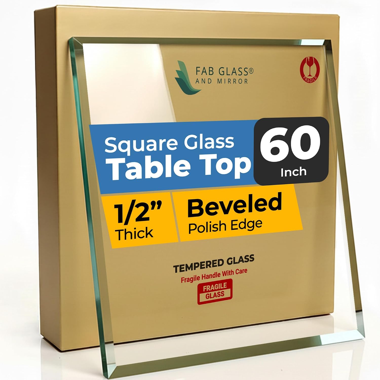 Clear Tempered Glass Table Top 22 Inch Square Flat Polished Edge with 1/4 Inch Thickness for Dining, Coffee or Side Tables by Fab Glass and Mirror