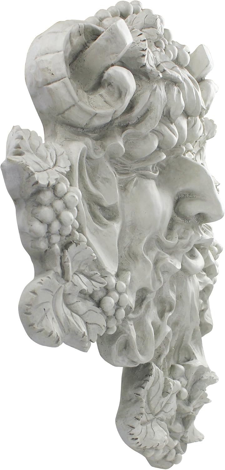 Design Toscano Bacchus, Grape Harvest Wine Greek Greenman Face Wall Sculpture, Medium, 12 inches tall, Cast Stone Resin, Antique Stone Finish
