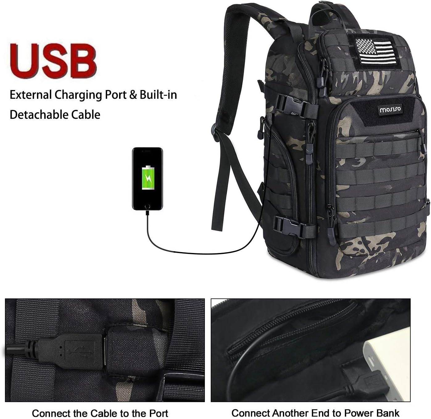 MOSISO 30L Tactical Backpack, Military Daypack, Night Camouflage