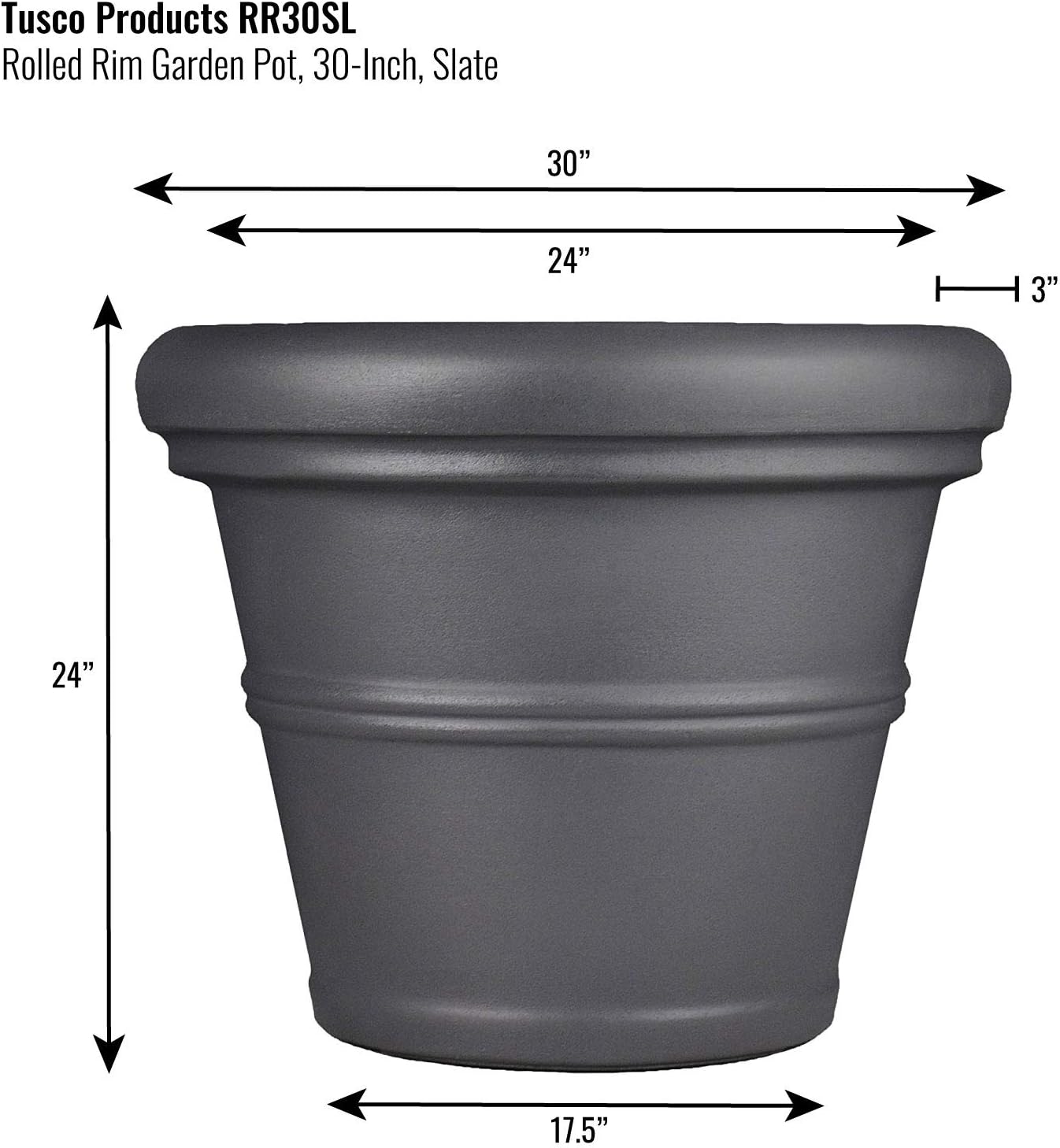 Tusco Products T30 Rolled Rim Pot, Round, Terra Cotta, 30-Inch