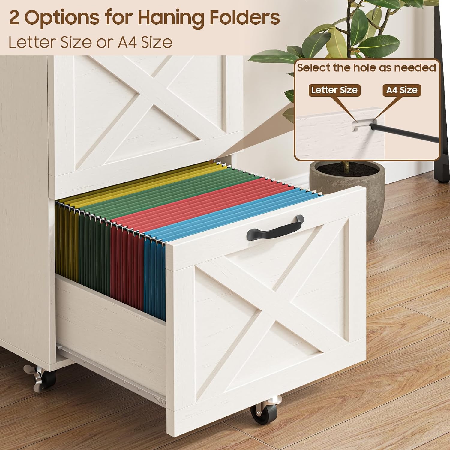 3 Drawers Tall Farmhouse File Cabinet with Wheels for Home Office, Black | Halitaa Vertical Filing Cabinet Fits Letter/A4 Size, Rolling File Cabinet Wooden Printer Stand for Home Office
