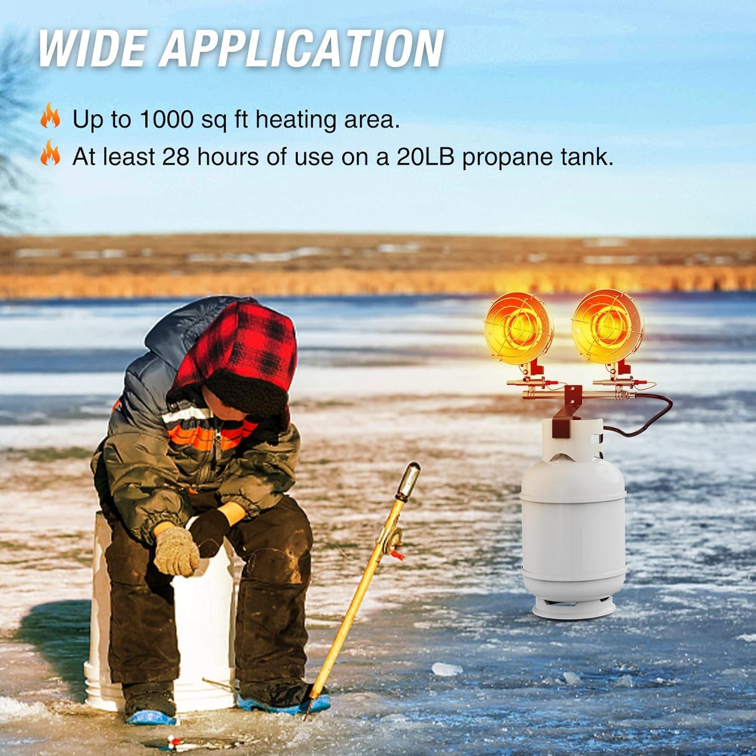 30000 BTU Propane Heater Outdoor, Double Tank Top Cordless Radiant Gas Heater, Tip-Over Protection, Safety Shut-off Valve for Patio, Camping, Fishing