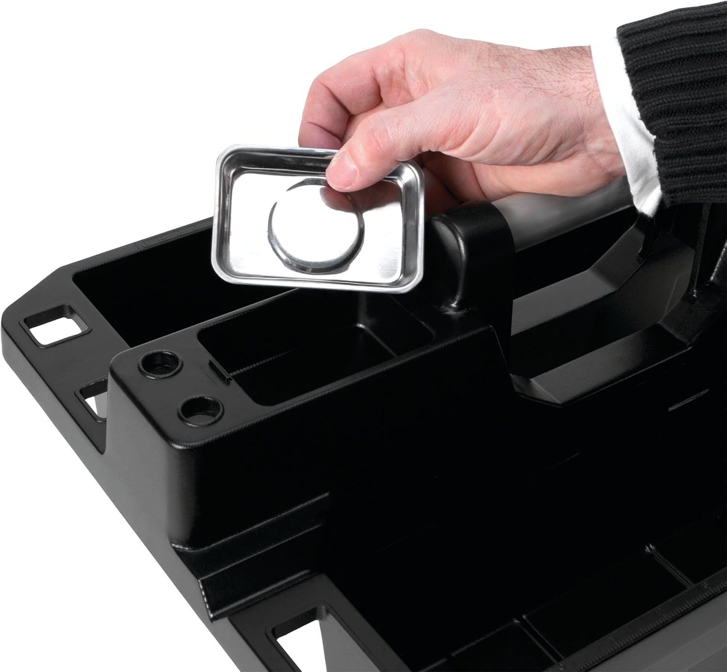 Performance Tool W54026 26 in. Steel Tool Box with Removable Tote | Heavy duty steel storage box and organizer. Recessed ergonomic comfort handle. Strong double latch with padlock eyehole