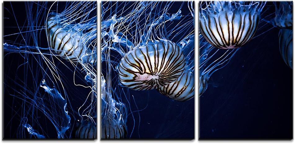 wall26 - 3 Piece Canvas Wall Art - Blue Ocean Waves - Modern Home Art Stretched and Framed Ready to Hang - 16"x24"x3 Panels