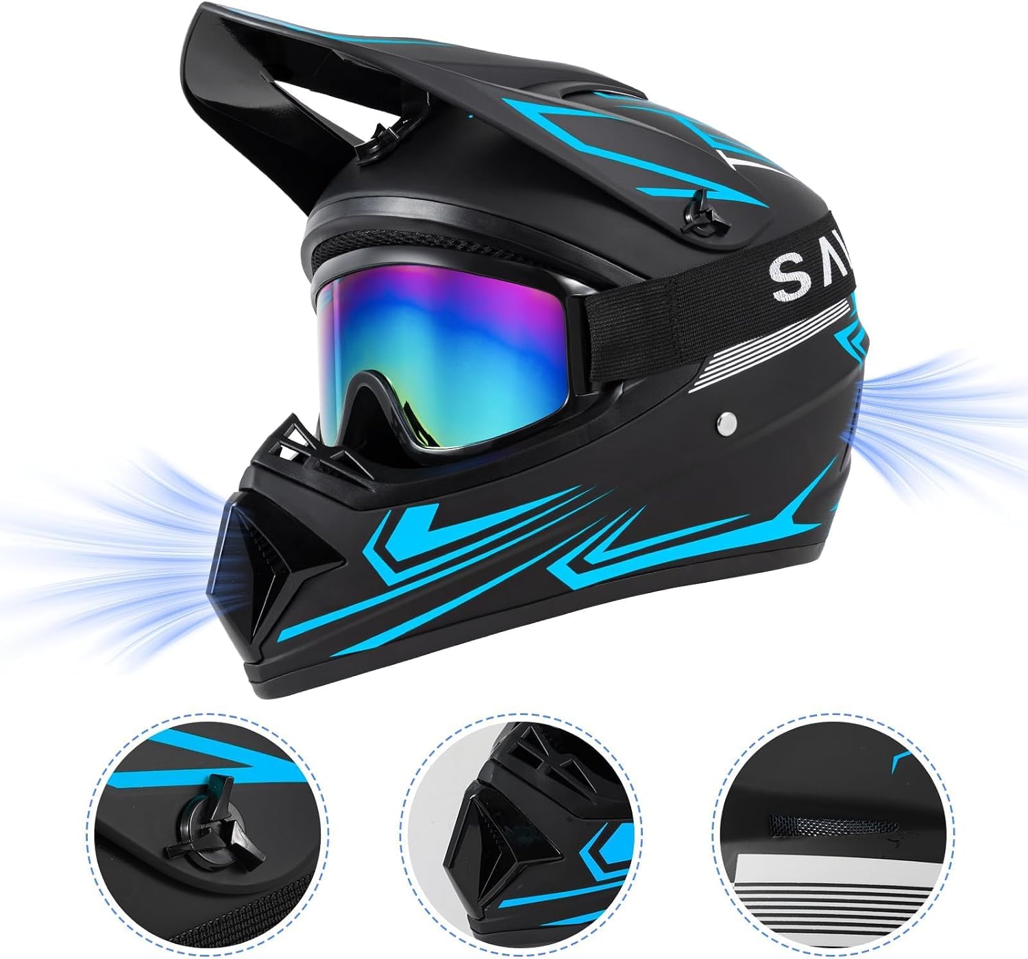 Youth Kids Dirt Bike Motocross Helmet (Goggles Gloves Face Mask) 4PCS Set, DOT Approved Full Face Motorcycle Helmets