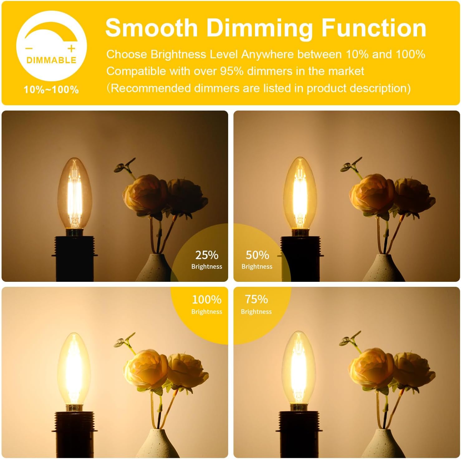 BesLowe 12-Pack Dimmable E12 LED Candelabra Bulbs 60W Equivalent, 2700K