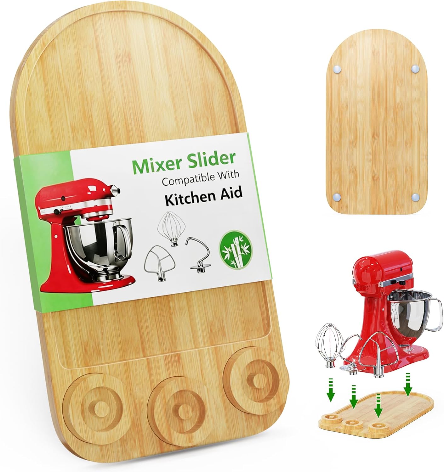 2-in-1 Mixer Sliding Mat with Attachment Storage for KitchenAid Stand Mixer, Bamboo Mixer Slider Pad for KitchenAid 4.5-5 Qt Tilt-Head Mixer