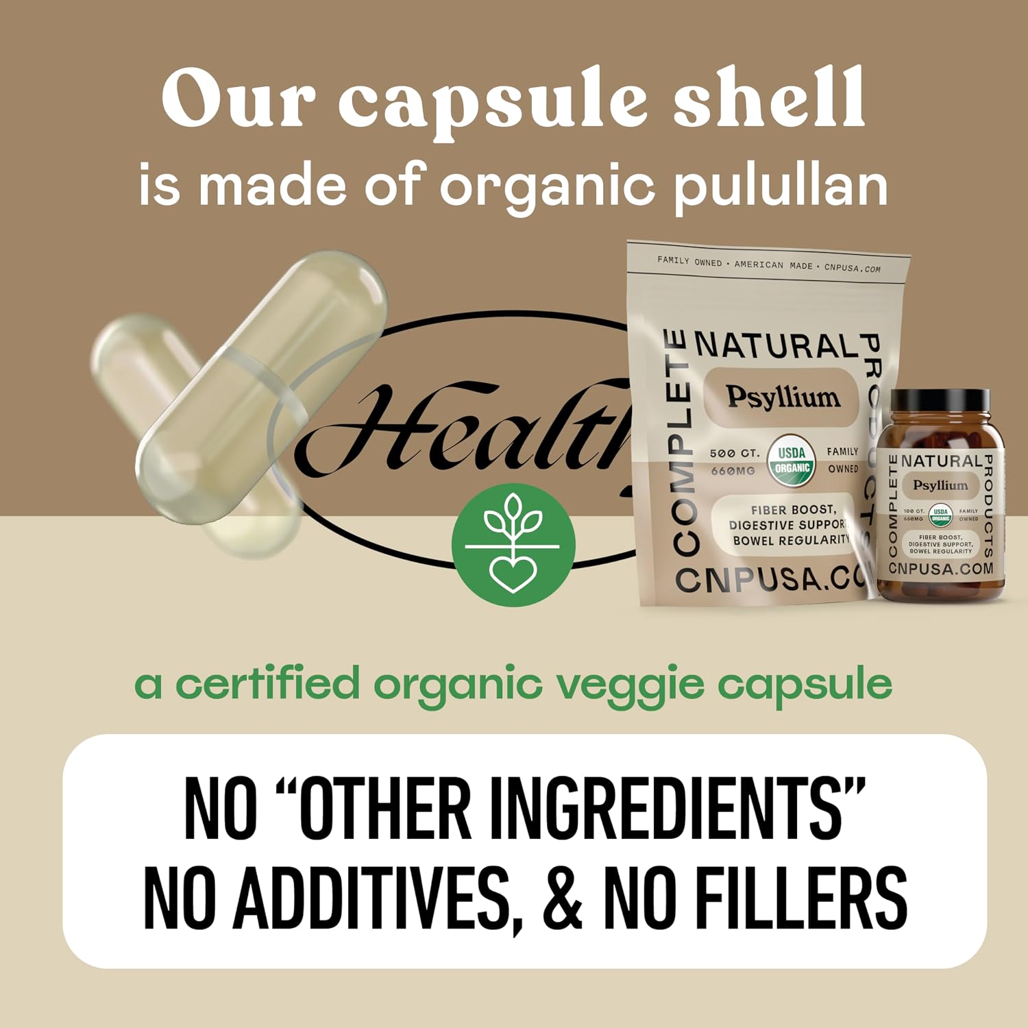 CNP | Organic Psyllium Husk Capsules 660mg - Fiber Caps, Colon Cleanse Aid