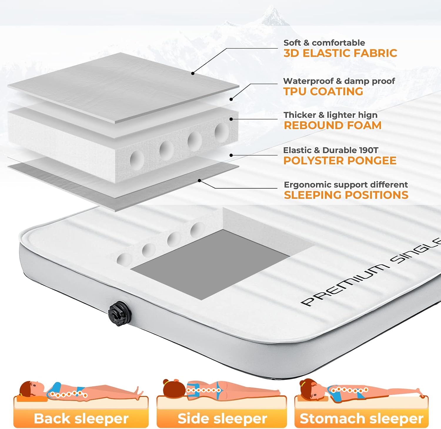 KingCamp Premium Double Camping Mattress, 7.5 R-Value, 2 Person Black